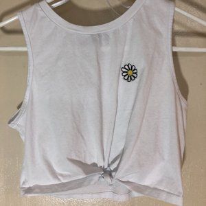 White Cropped Flower Tank Top